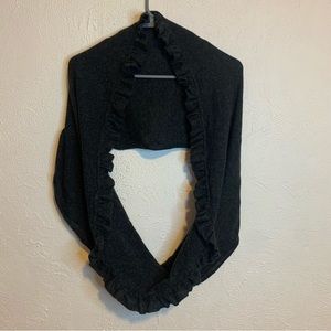EUC PORTOLANO Infinity Scarf 100% Cashmere Dark Gray Ruffle Detail